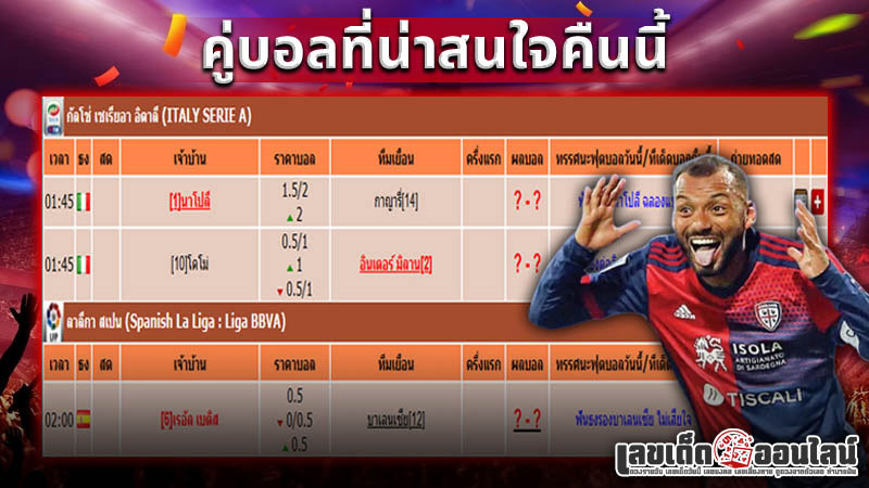รูปภาพคู่บอลที่น่าสนใจคืนนี้ของ lekdedonline