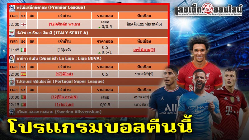 รูปภาพโปรแกรมบอลคืนนี้ของ lekdedonline